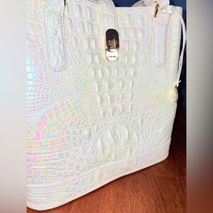 Brahmin EUC Fiora - Milk - Iridescent White - Croc-Embossed - Bucket Tote Bag